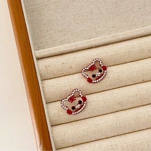 Red Crystal Earrings with Decorative Border